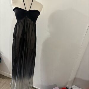 Raviya Strapless Sheer Maxi Cover Up‎ Halter Sz S  Black Gray Ombre Side Slit